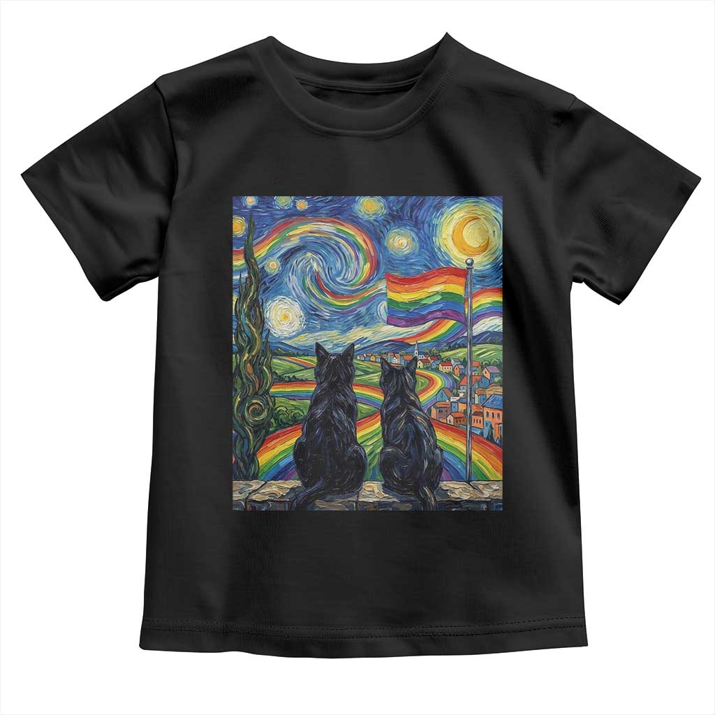 Cat Gay Pride Toddler T Shirt Starry Night Style LGBTQ Pride Support TS14 Black Print Your Wear