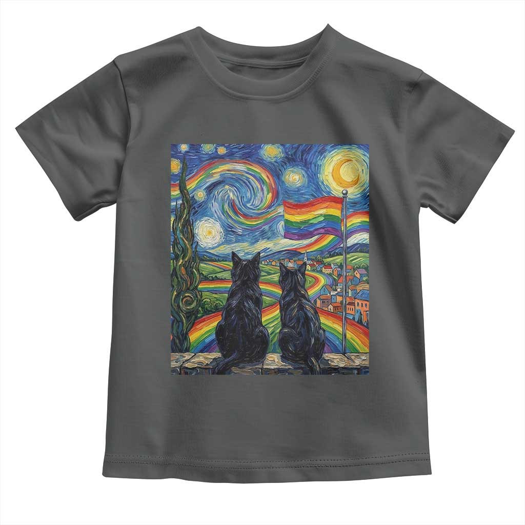 Cat Gay Pride Toddler T Shirt Starry Night Style LGBTQ Pride Support TS14 Dark Heather Print Your Wear