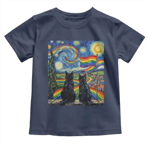 Cat Gay Pride Toddler T Shirt Starry Night Style LGBTQ Pride Support TS14 Navy Print Your Wear