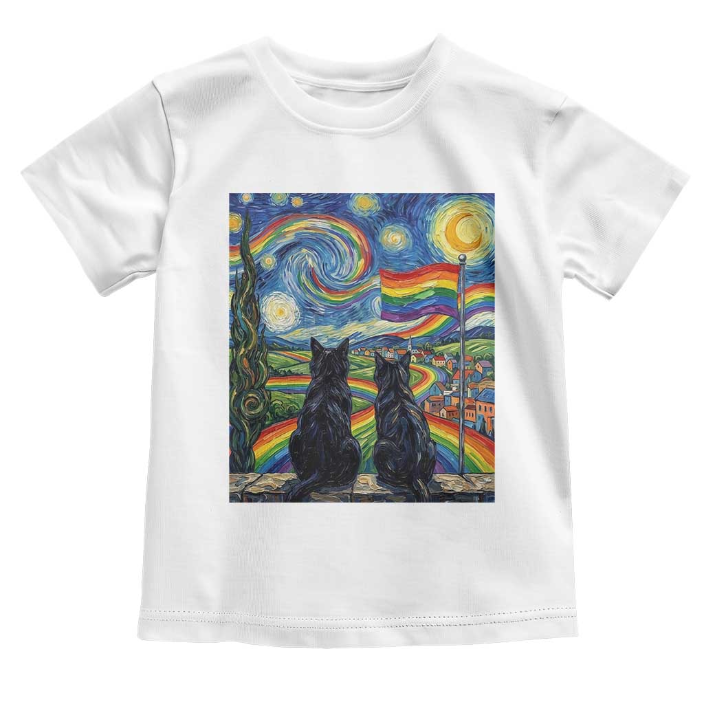 Cat Gay Pride Toddler T Shirt Starry Night Style LGBTQ Pride Support TS14 White Print Your Wear