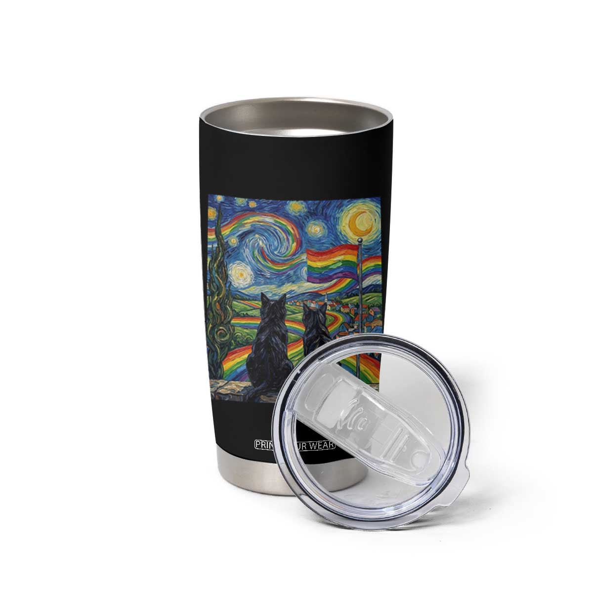 Cat Gay Pride Tumbler Cup Starry Night Style LGBTQ Pride Support TS14 Print Your Wear