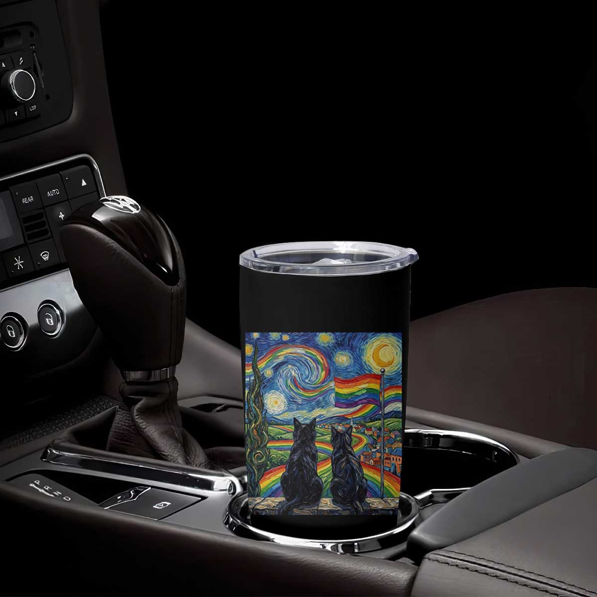 Cat Gay Pride Tumbler Cup Starry Night Style LGBTQ Pride Support TS14 Print Your Wear