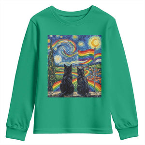 Cat Gay Pride Youth Sweatshirt Starry Night Style LGBTQ Pride Support
