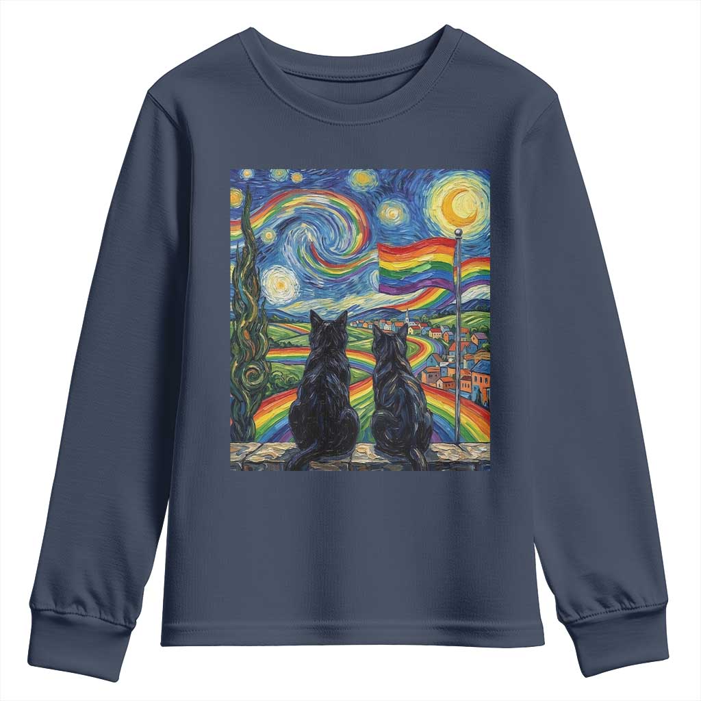 Cat Gay Pride Youth Sweatshirt Starry Night Style LGBTQ Pride Support
