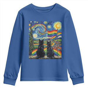 Cat Gay Pride Youth Sweatshirt Starry Night Style LGBTQ Pride Support