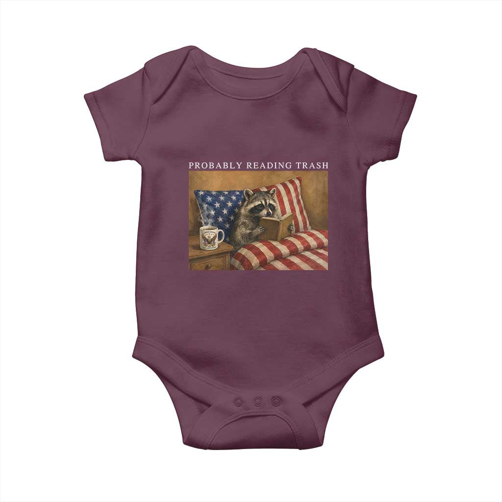 Probably Reading Trash Racoon Baby Onesie Funny Racoon Book Lover 4th of July