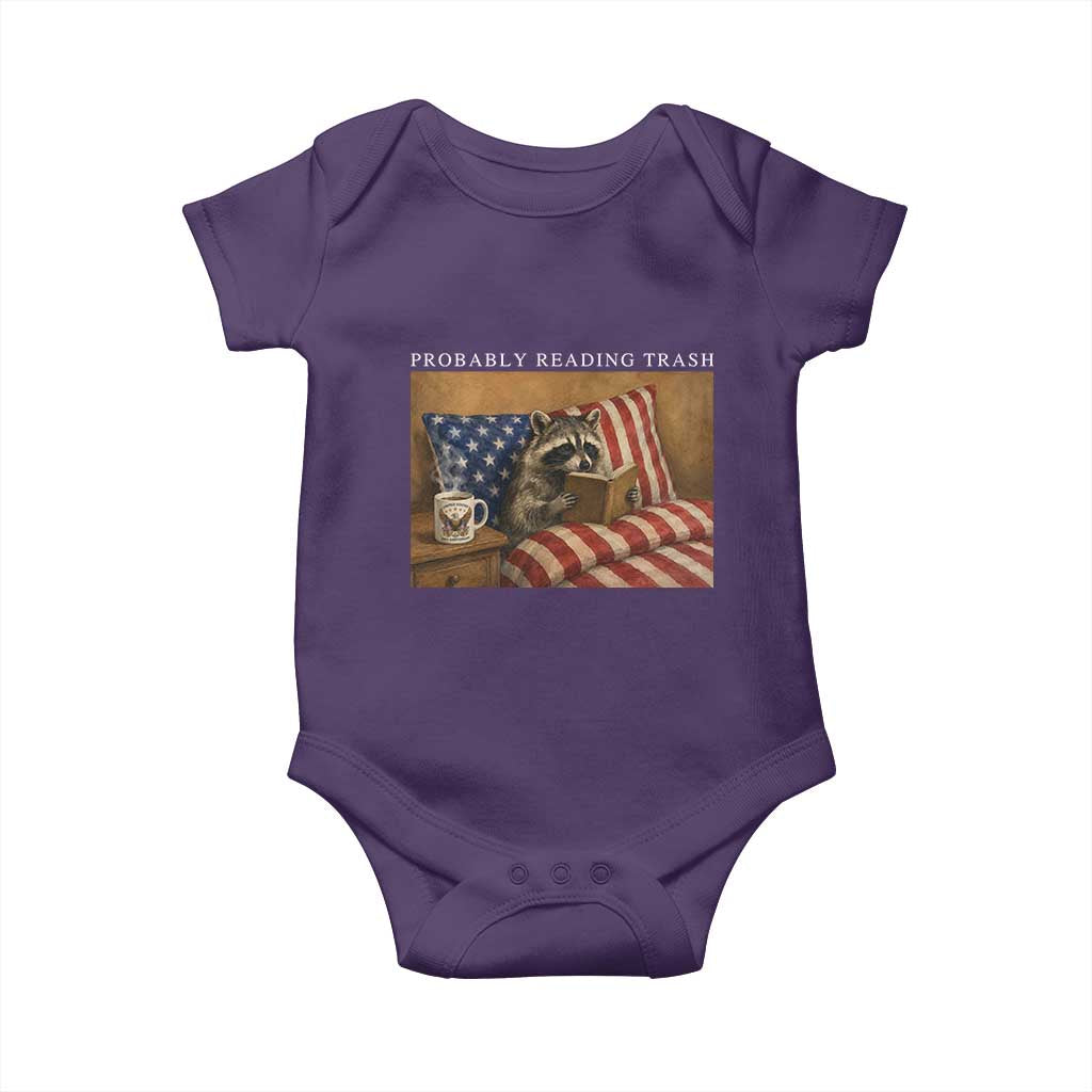 Probably Reading Trash Racoon Baby Onesie Funny Racoon Book Lover 4th of July