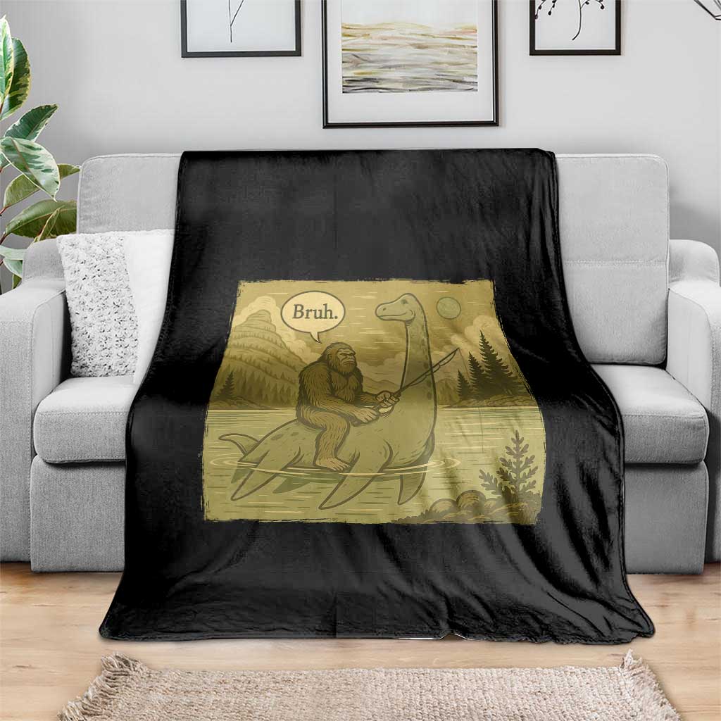 Funny Bigfoot Fishing Throw Blanket Sasquatch Loch Ness Monster Introvert Bruh TS14 Print Your Wear