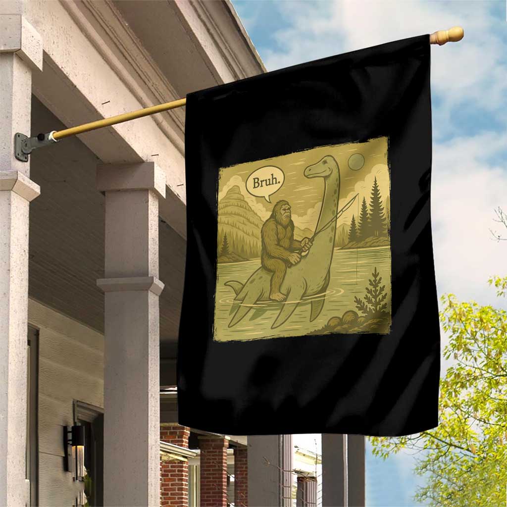 Funny Bigfoot Fishing Garden Flag Sasquatch Loch Ness Monster Introvert Bruh TS14 Print Your Wear