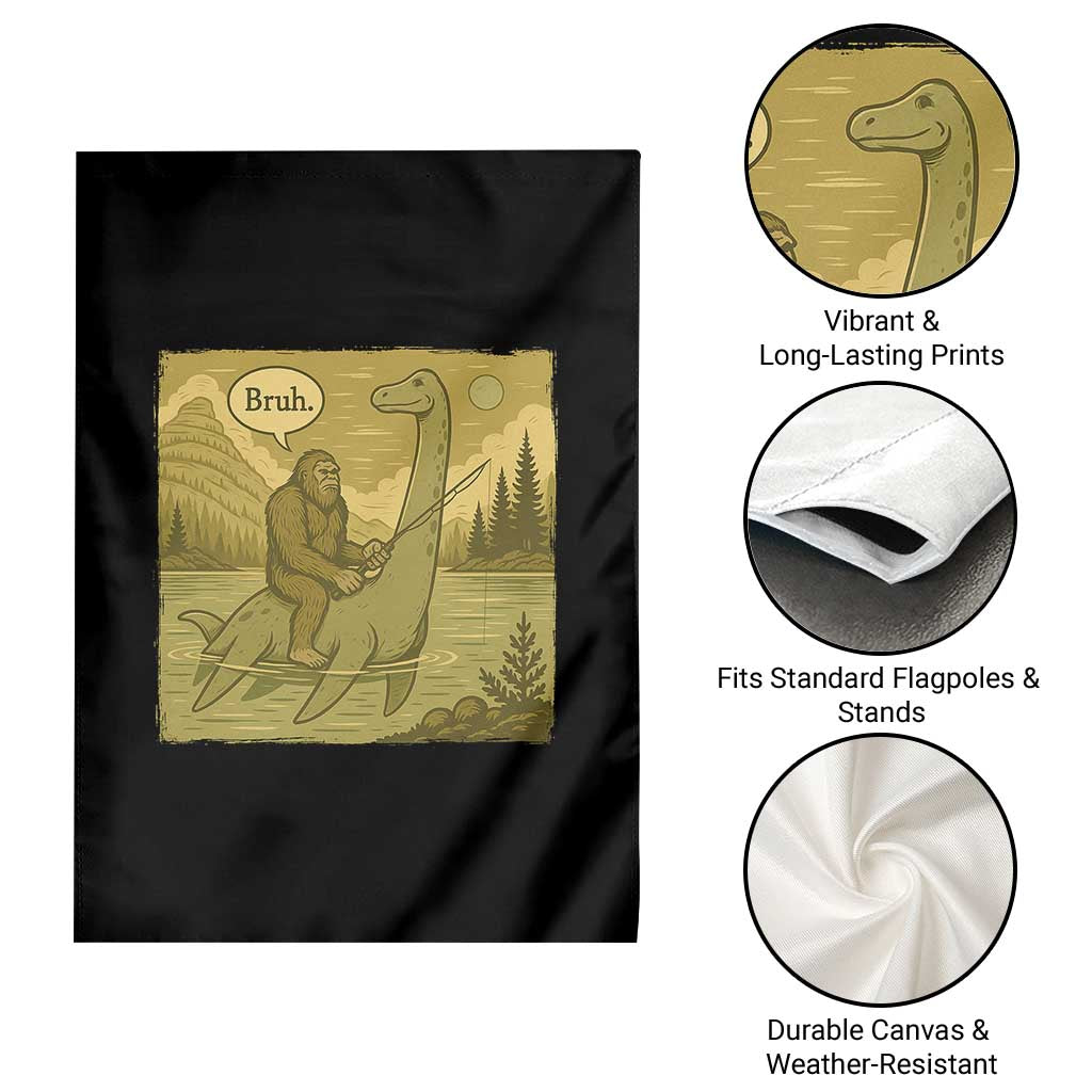 Funny Bigfoot Fishing Garden Flag Sasquatch Loch Ness Monster Introvert Bruh TS14 Print Your Wear