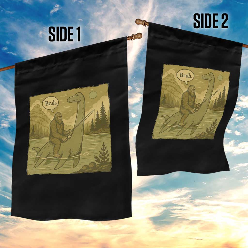 Funny Bigfoot Fishing Garden Flag Sasquatch Loch Ness Monster Introvert Bruh TS14 Print Your Wear