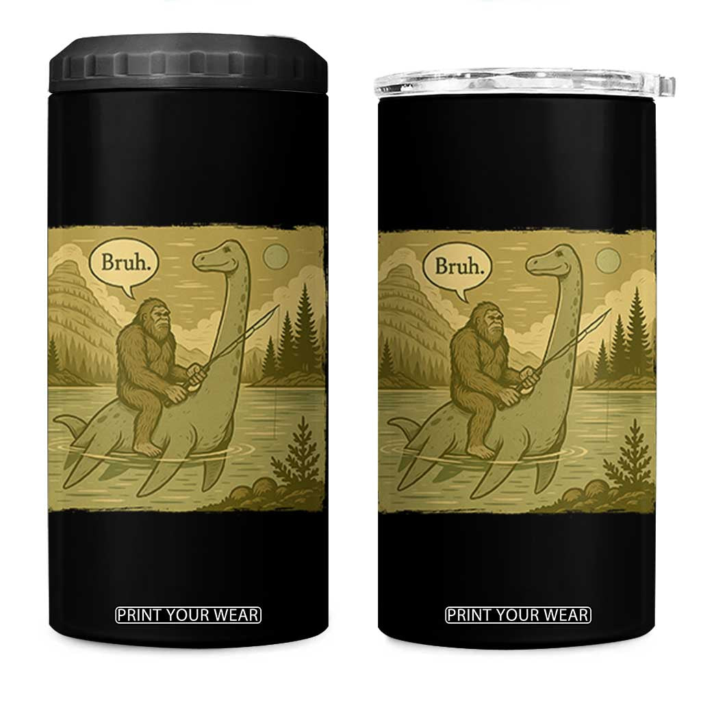 Funny Bigfoot Fishing 4 in 1 Can Cooler Tumbler Sasquatch Loch Ness Monster Introvert Bruh TS14 One Size: 16 oz Black Print Your Wear