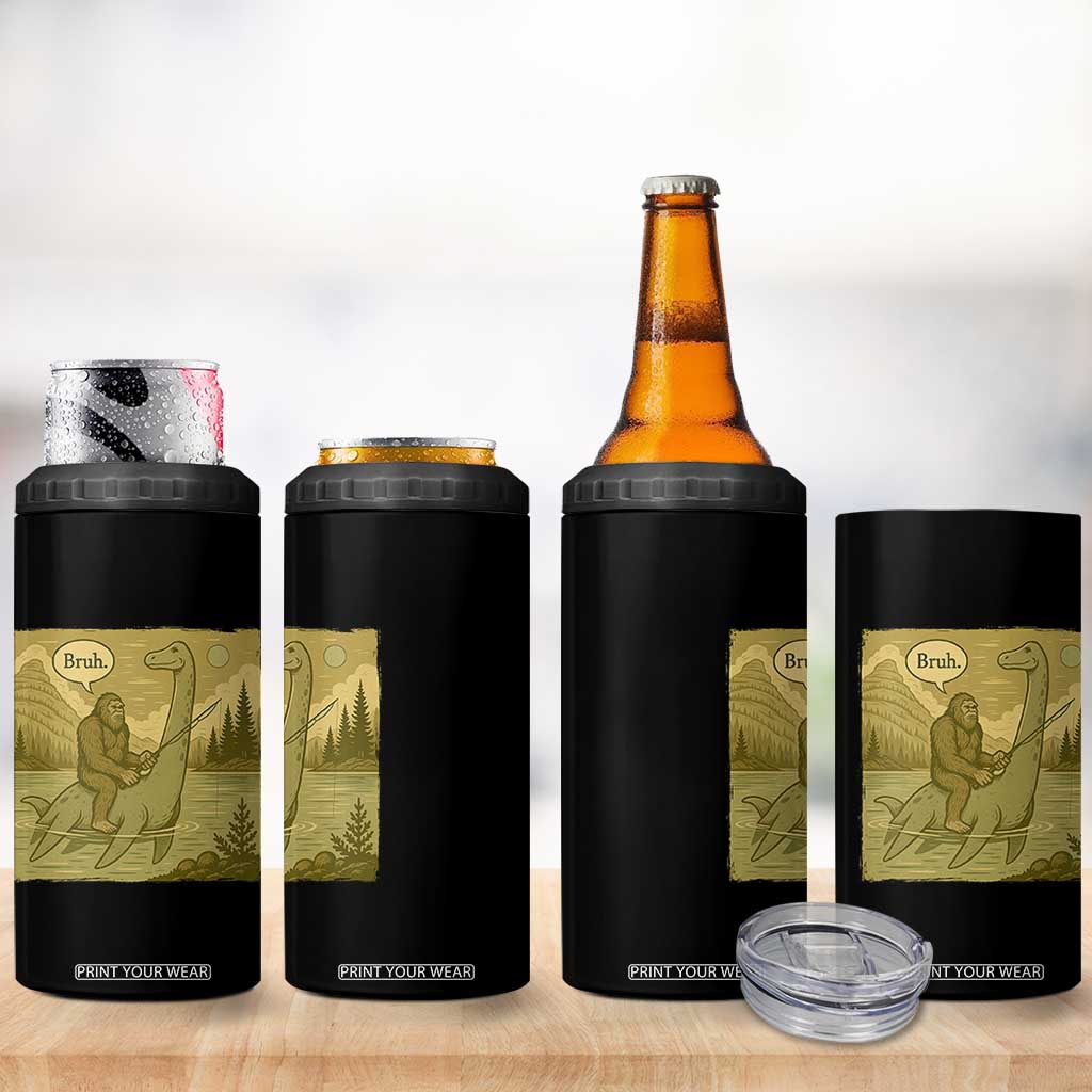 Funny Bigfoot Fishing 4 in 1 Can Cooler Tumbler Sasquatch Loch Ness Monster Introvert Bruh TS14 Print Your Wear