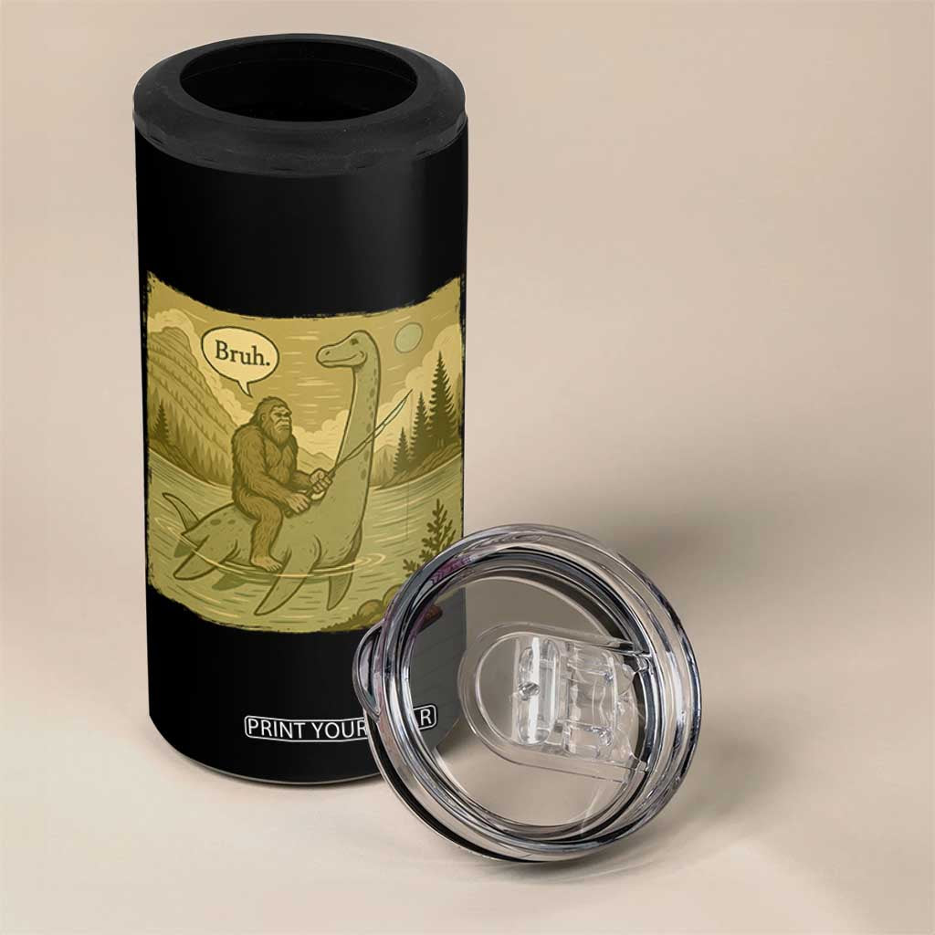 Funny Bigfoot Fishing 4 in 1 Can Cooler Tumbler Sasquatch Loch Ness Monster Introvert Bruh TS14 Print Your Wear