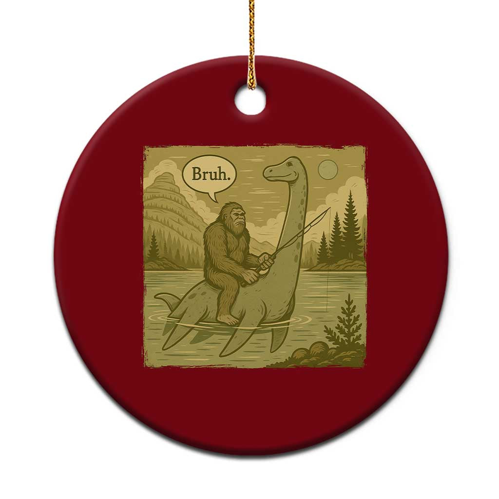 Funny Bigfoot Fishing Ceramic Ornament Sasquatch Loch Ness Monster Introvert Bruh TS14 1pc Red Print Your Wear