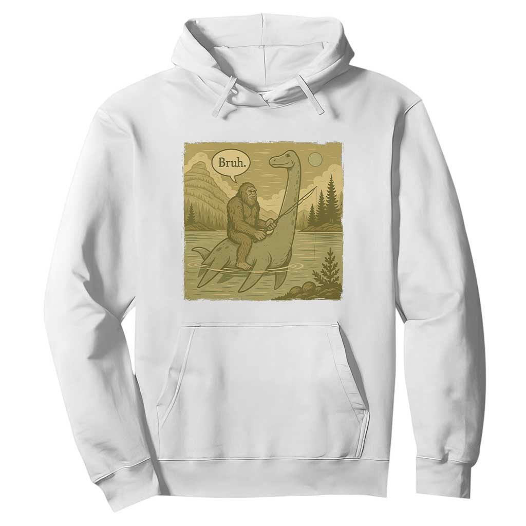 Funny Bigfoot Fishing Hoodie Sasquatch Loch Ness Monster Introvert Bruh TS14 White Print Your Wear
