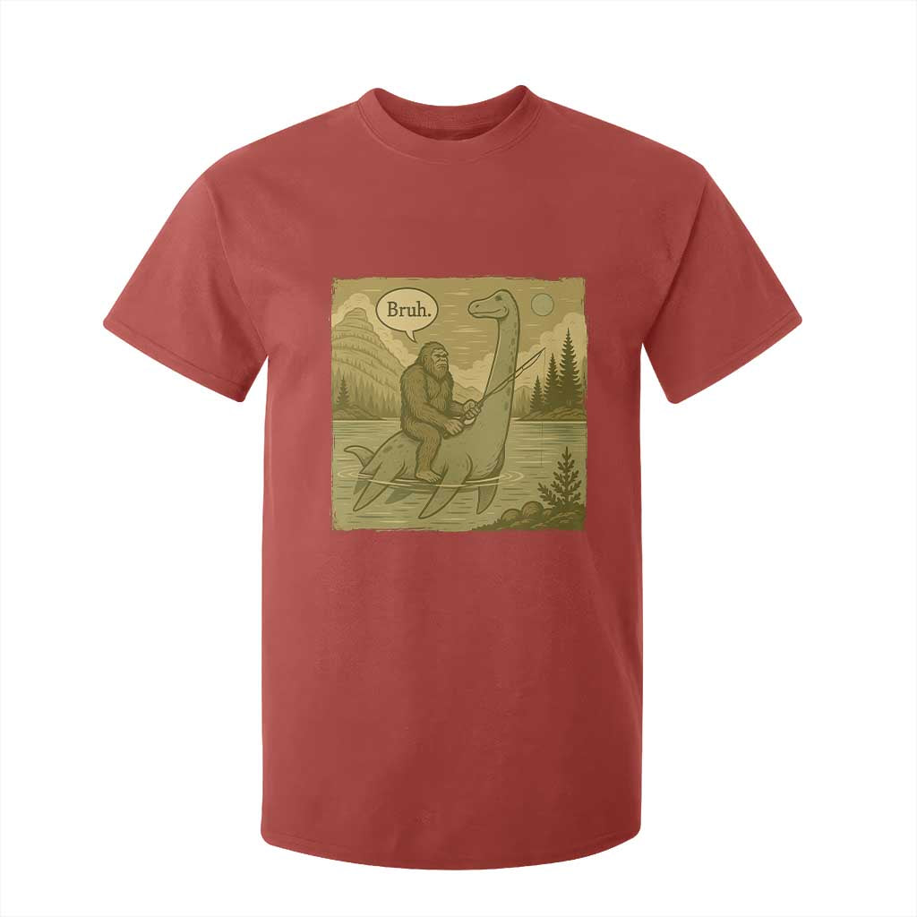 Funny Bigfoot Fishing T Shirt For Kid Sasquatch Loch Ness Monster Introvert Bruh TS14 Red Print Your Wear