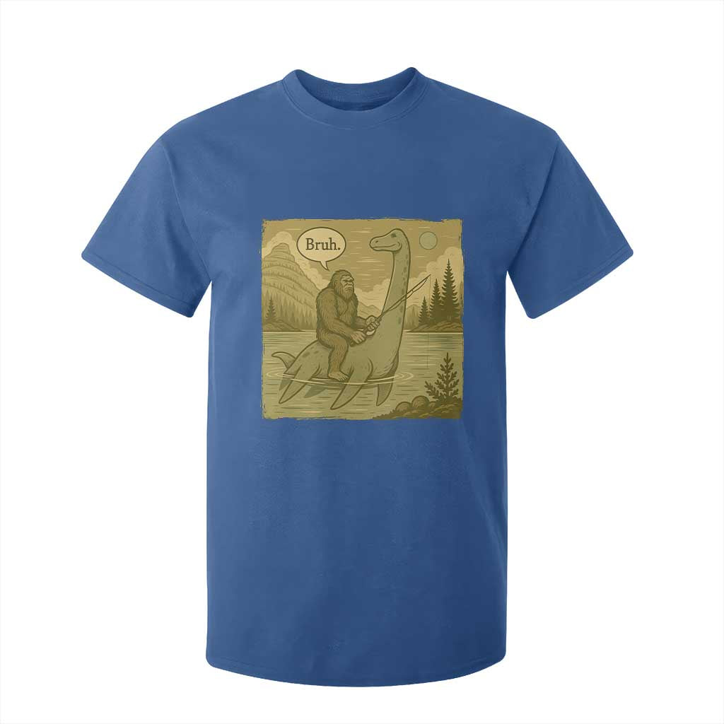 Funny Bigfoot Fishing T Shirt For Kid Sasquatch Loch Ness Monster Introvert Bruh TS14 Royal Blue Print Your Wear