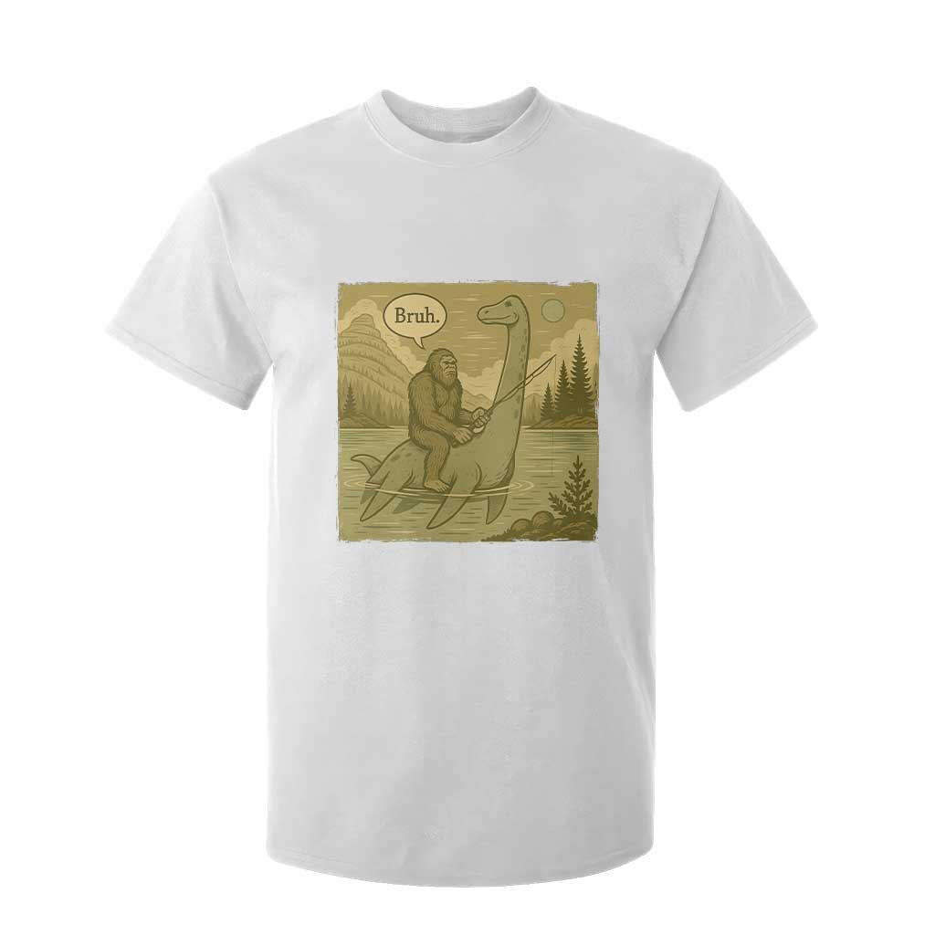 Funny Bigfoot Fishing T Shirt For Kid Sasquatch Loch Ness Monster Introvert Bruh TS14 White Print Your Wear