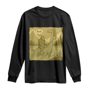 Funny Bigfoot Fishing Long Sleeve Shirt Sasquatch Loch Ness Monster Introvert Bruh TS14 Black Print Your Wear