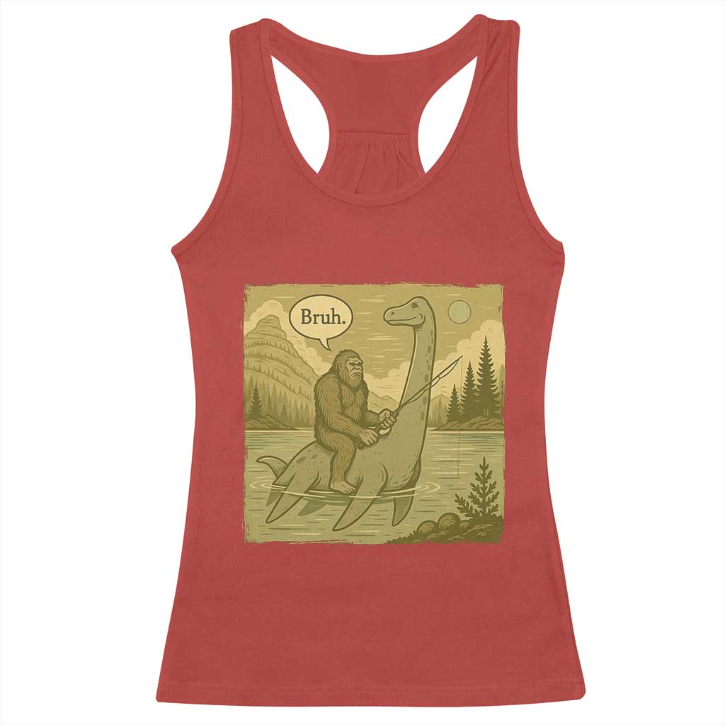 Funny Bigfoot Fishing Racerback Tank Top Sasquatch Loch Ness Monster Introvert Bruh TS14 Red Print Your Wear