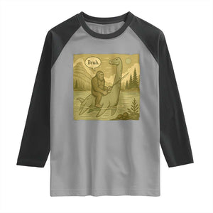 Funny Bigfoot Fishing Raglan Shirt Sasquatch Loch Ness Monster Introvert Bruh TS14 Sport Gray Black Print Your Wear