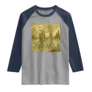 Funny Bigfoot Fishing Raglan Shirt Sasquatch Loch Ness Monster Introvert Bruh TS14 Sport Gray Navy Print Your Wear