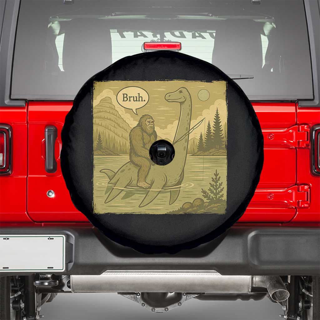 Funny Bigfoot Fishing Spare Tire Cover Sasquatch Loch Ness Monster Introvert Bruh TS14 Black Print Your Wear