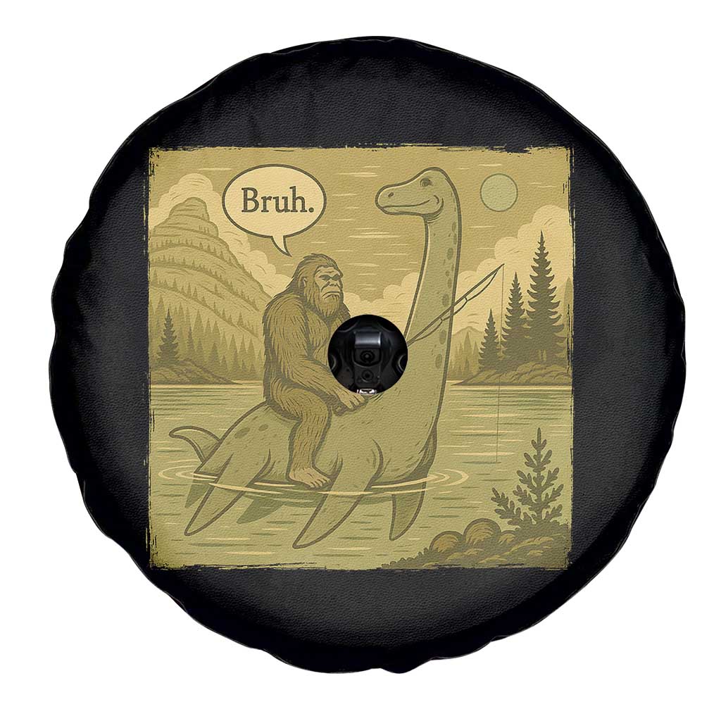 Funny Bigfoot Fishing Spare Tire Cover Sasquatch Loch Ness Monster Introvert Bruh TS14 Print Your Wear