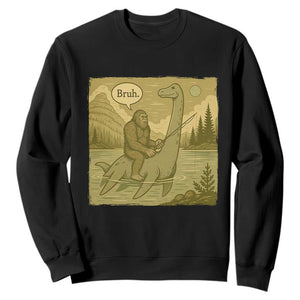 Funny Bigfoot Fishing Sweatshirt Sasquatch Loch Ness Monster Introvert Bruh TS14 Black Print Your Wear