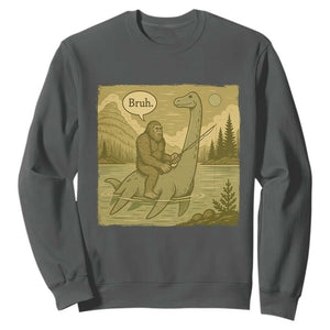 Funny Bigfoot Fishing Sweatshirt Sasquatch Loch Ness Monster Introvert Bruh TS14 Dark Heather Print Your Wear