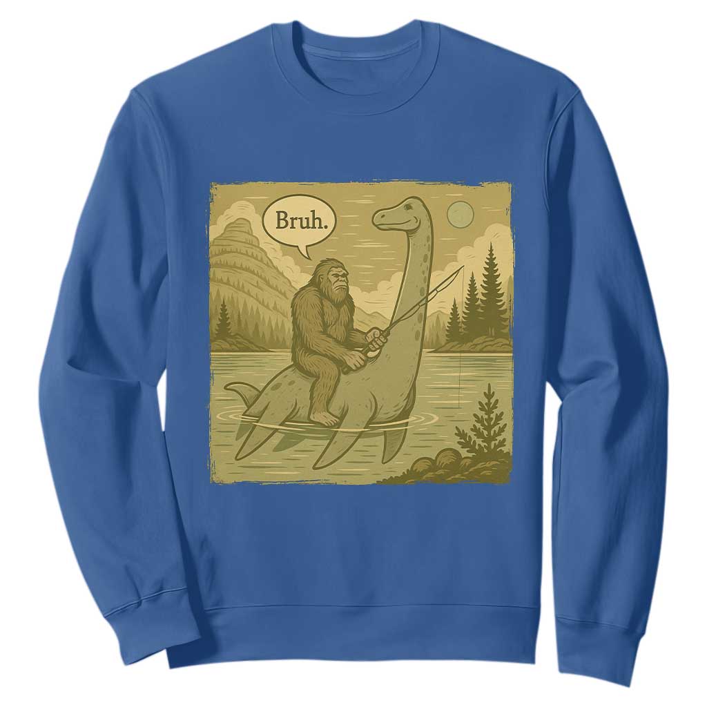 Funny Bigfoot Fishing Sweatshirt Sasquatch Loch Ness Monster Introvert Bruh TS14 Royal Blue Print Your Wear