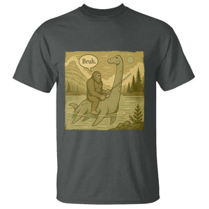 Funny Bigfoot Fishing T Shirt Sasquatch Loch Ness Monster Introvert Bruh TS14 Dark Heather Print Your Wear