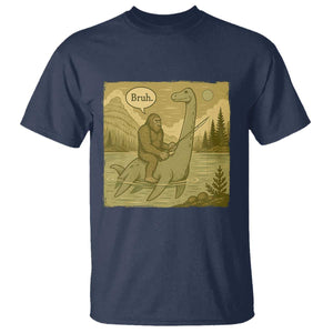 Funny Bigfoot Fishing T Shirt Sasquatch Loch Ness Monster Introvert Bruh TS14 Navy Print Your Wear