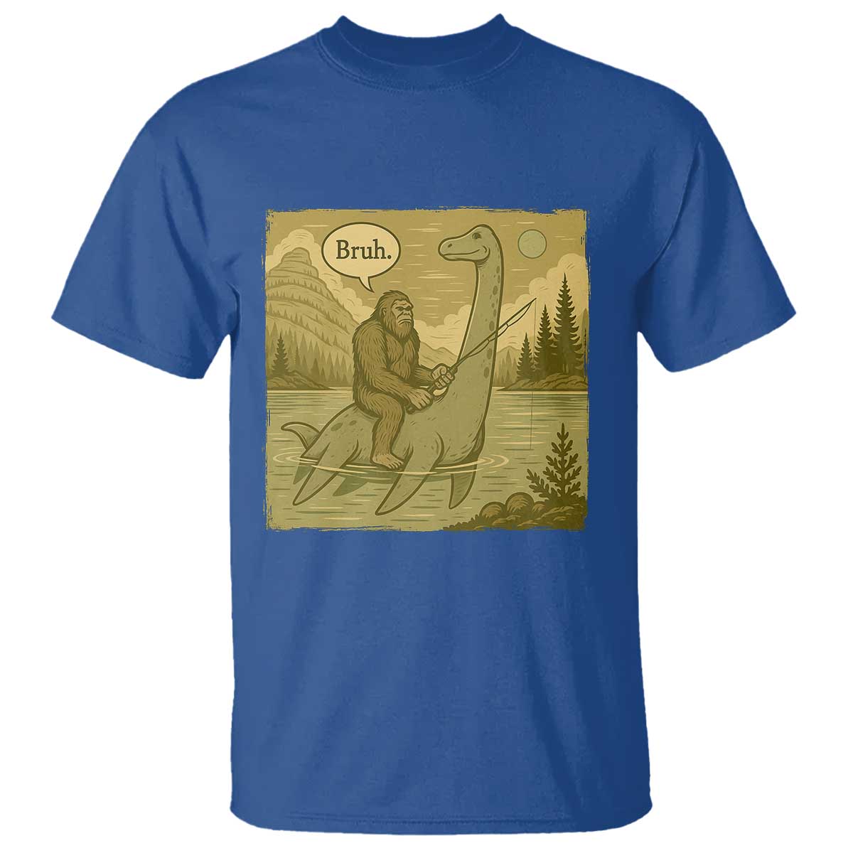 Funny Bigfoot Fishing T Shirt Sasquatch Loch Ness Monster Introvert Bruh TS14 Royal Blue Print Your Wear