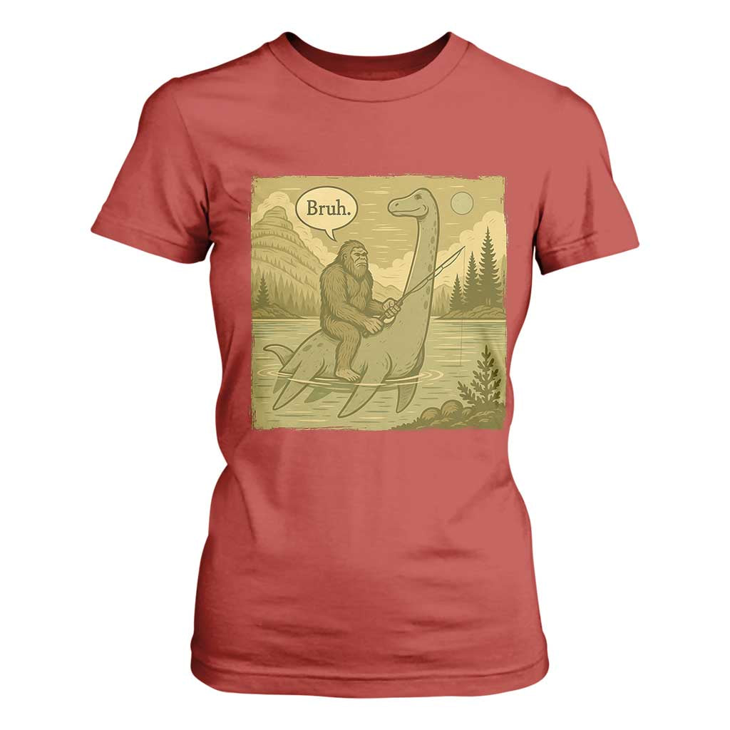 Funny Bigfoot Fishing T Shirt For Women Sasquatch Loch Ness Monster Introvert Bruh TS14 Red Print Your Wear