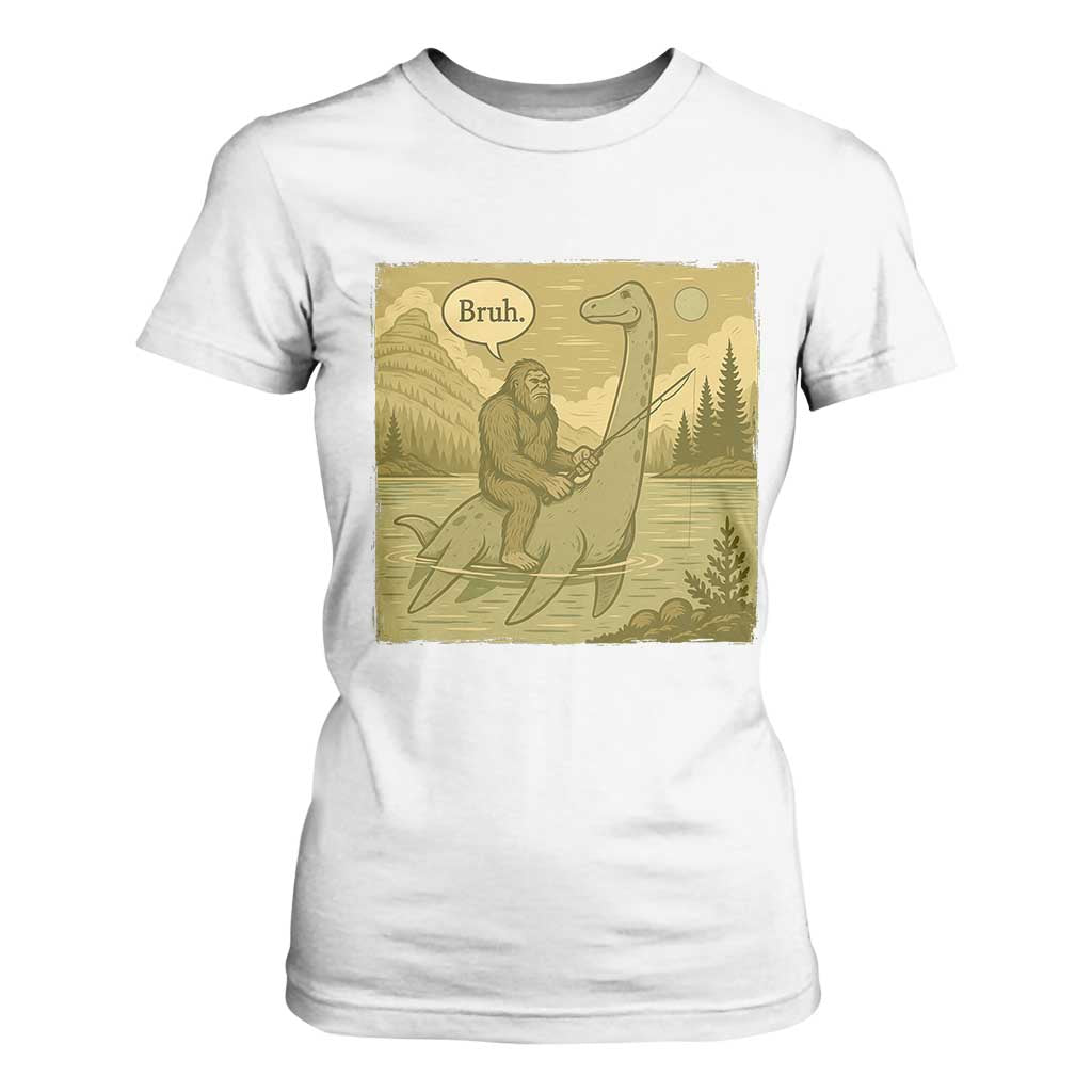 Funny Bigfoot Fishing T Shirt For Women Sasquatch Loch Ness Monster Introvert Bruh TS14 White Print Your Wear