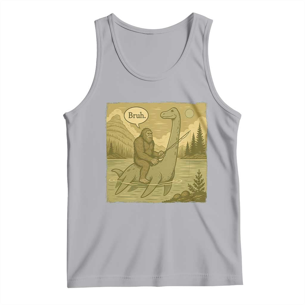 Funny Bigfoot Fishing Tank Top Sasquatch Loch Ness Monster Introvert Bruh TS14 Athletic Heather Print Your Wear