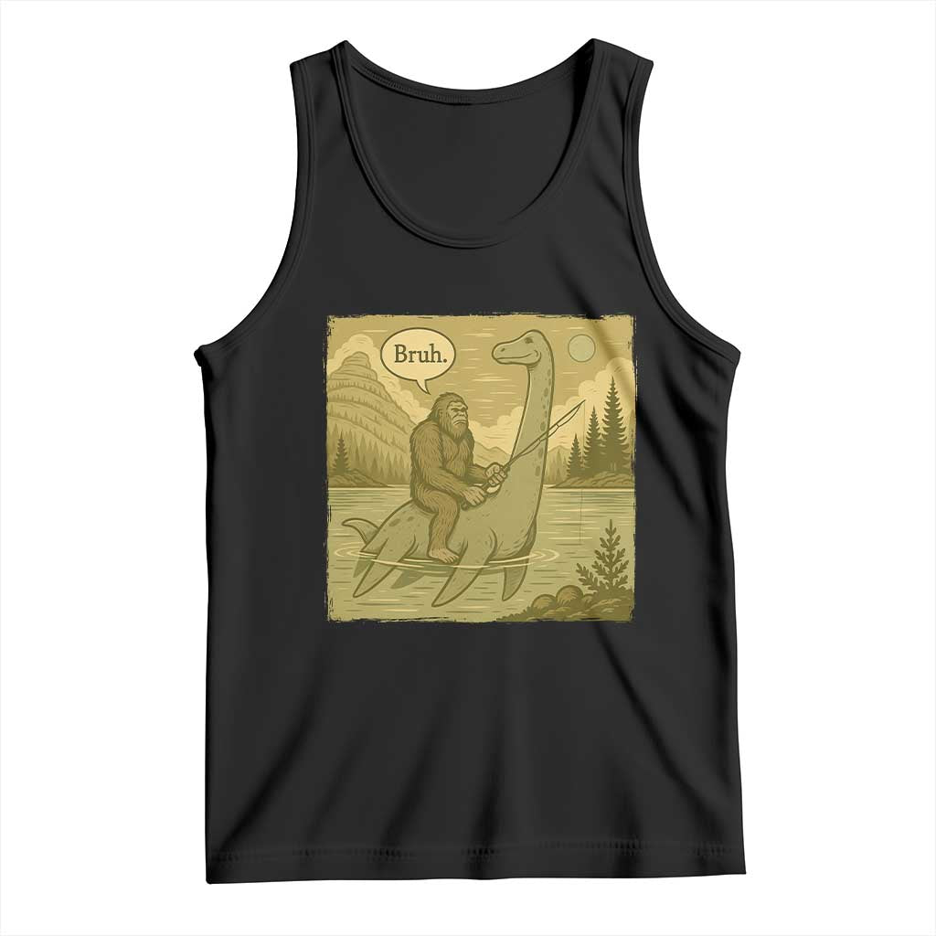 Funny Bigfoot Fishing Tank Top Sasquatch Loch Ness Monster Introvert Bruh TS14 Black Print Your Wear