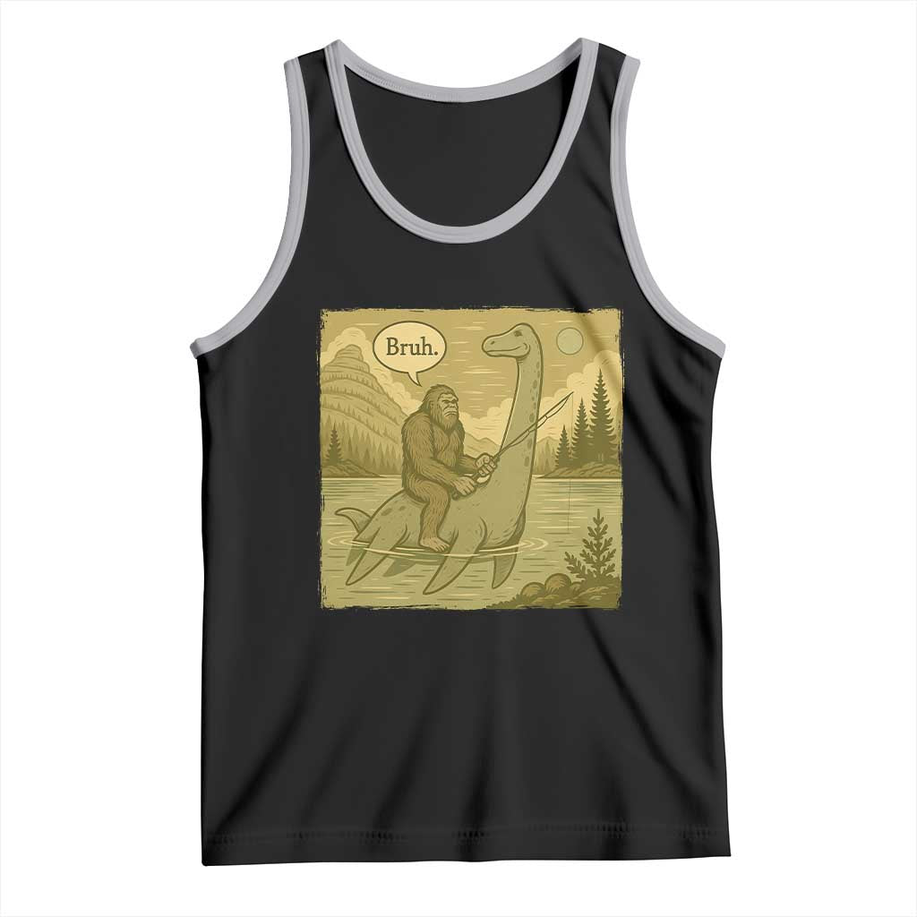 Funny Bigfoot Fishing Tank Top Sasquatch Loch Ness Monster Introvert Bruh TS14 Black Athletic Heather Print Your Wear