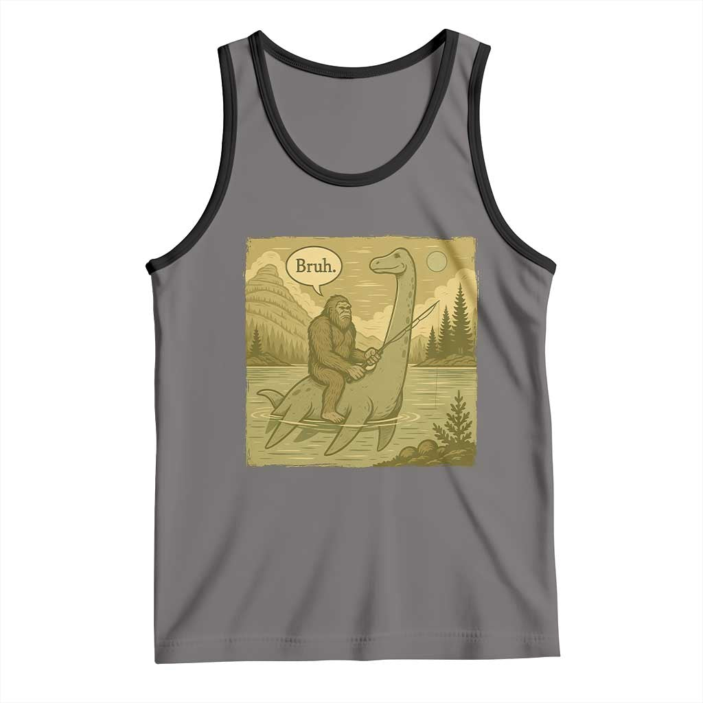 Funny Bigfoot Fishing Tank Top Sasquatch Loch Ness Monster Introvert Bruh TS14 Deep Heather Black Print Your Wear