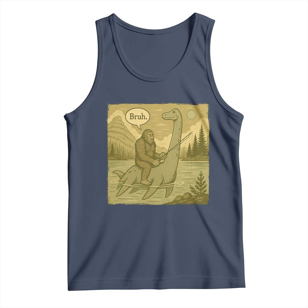 Funny Bigfoot Fishing Tank Top Sasquatch Loch Ness Monster Introvert Bruh TS14 Navy Print Your Wear