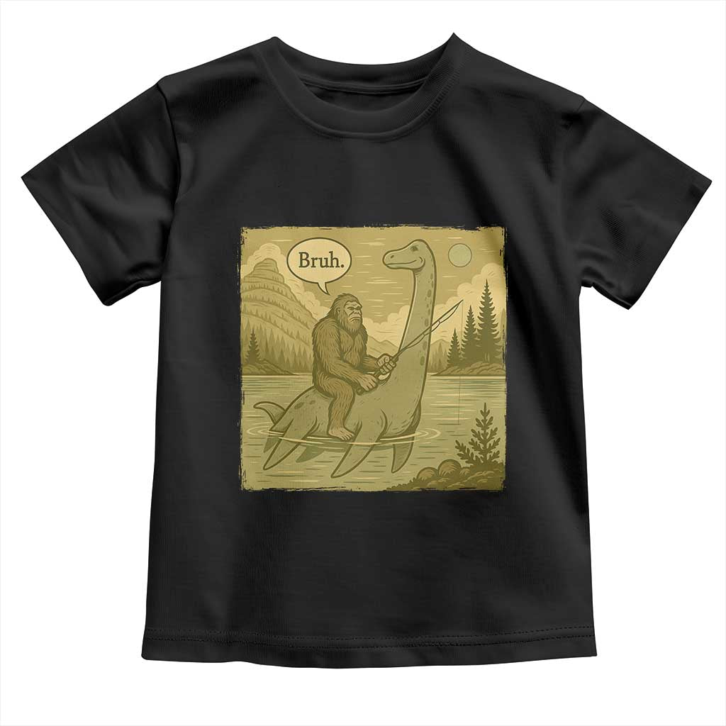 Funny Bigfoot Fishing Toddler T Shirt Sasquatch Loch Ness Monster Introvert Bruh TS14 Black Print Your Wear
