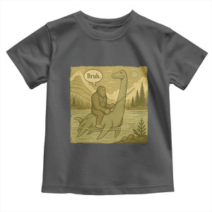 Funny Bigfoot Fishing Toddler T Shirt Sasquatch Loch Ness Monster Introvert Bruh TS14 Dark Heather Print Your Wear