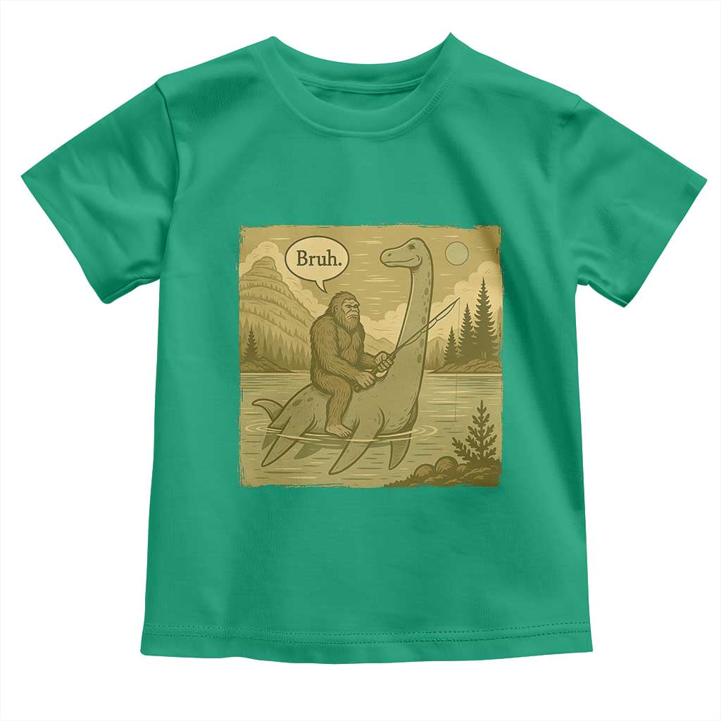 Funny Bigfoot Fishing Toddler T Shirt Sasquatch Loch Ness Monster Introvert Bruh TS14 Irish Green Print Your Wear