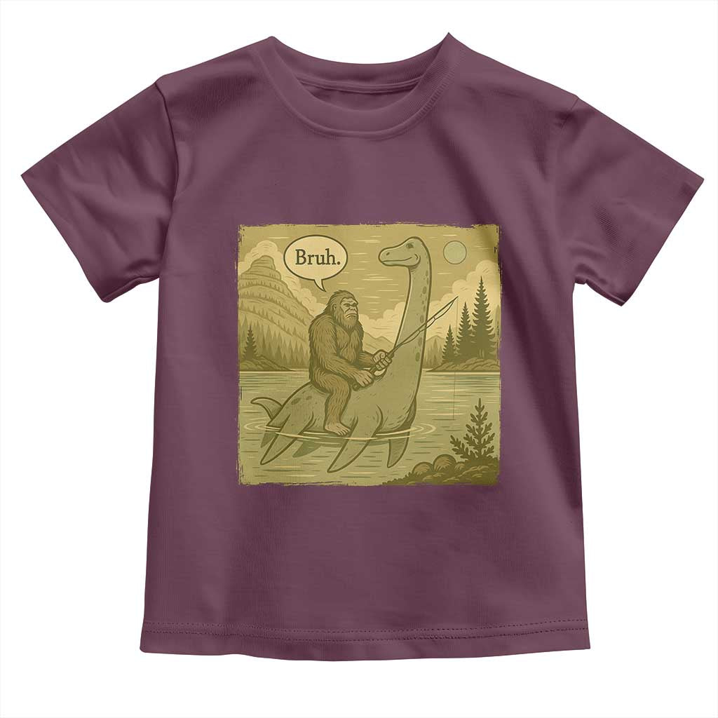 Funny Bigfoot Fishing Toddler T Shirt Sasquatch Loch Ness Monster Introvert Bruh TS14 Maroon Print Your Wear