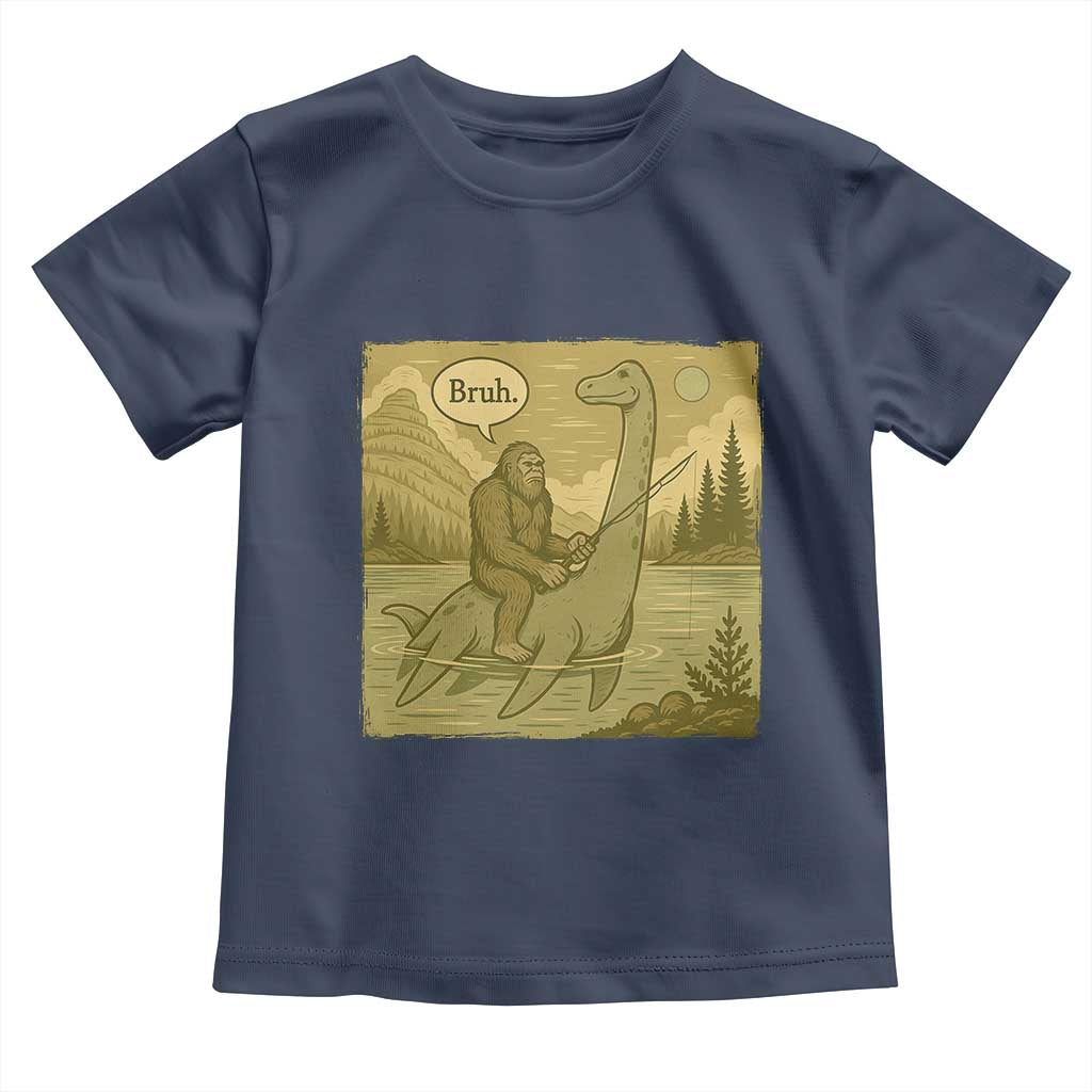 Funny Bigfoot Fishing Toddler T Shirt Sasquatch Loch Ness Monster Introvert Bruh TS14 Navy Print Your Wear