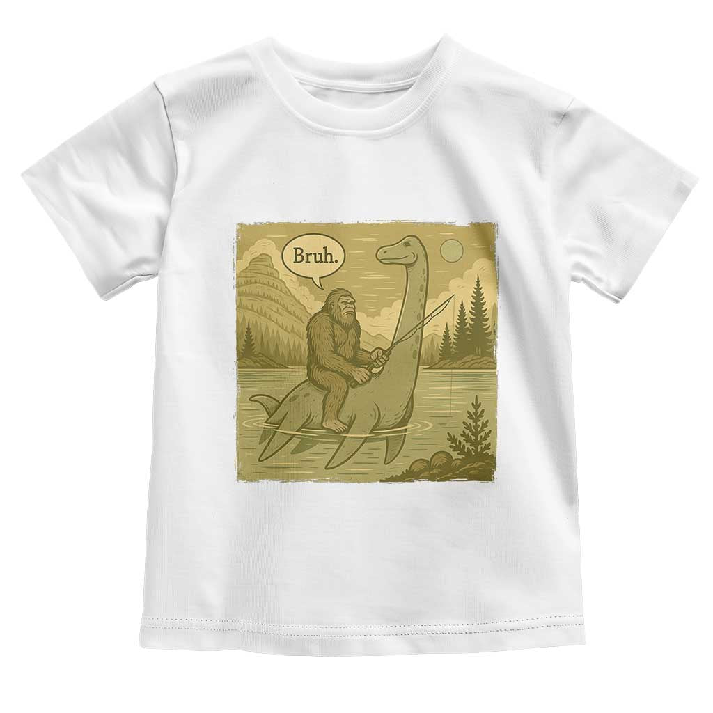 Funny Bigfoot Fishing Toddler T Shirt Sasquatch Loch Ness Monster Introvert Bruh TS14 White Print Your Wear