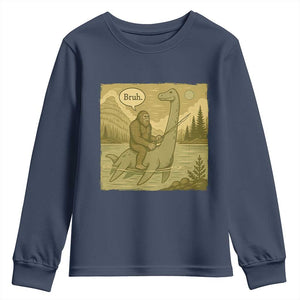 Funny Bigfoot Fishing Youth Sweatshirt Sasquatch Loch Ness Monster Introvert Bruh TS14 Navy Print Your Wear