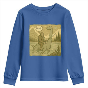 Funny Bigfoot Fishing Youth Sweatshirt Sasquatch Loch Ness Monster Introvert Bruh TS14 Royal Blue Print Your Wear